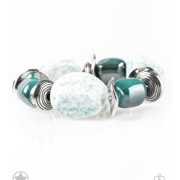 White , teal and silver necklace w/ earrings - Picture 2 of 3